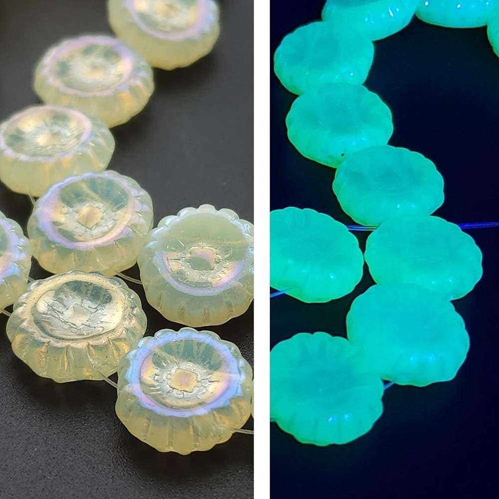 25pcs Vaseline Uranium Glass Flower Beads Czech 12mm Sunflower UV Light Reactive